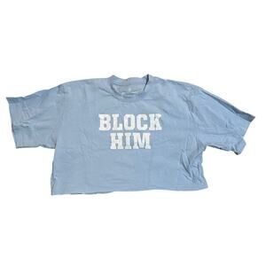 Barstool Sports "BLOCK HIM" Baby Blue Custom Cropped Tee Size XL